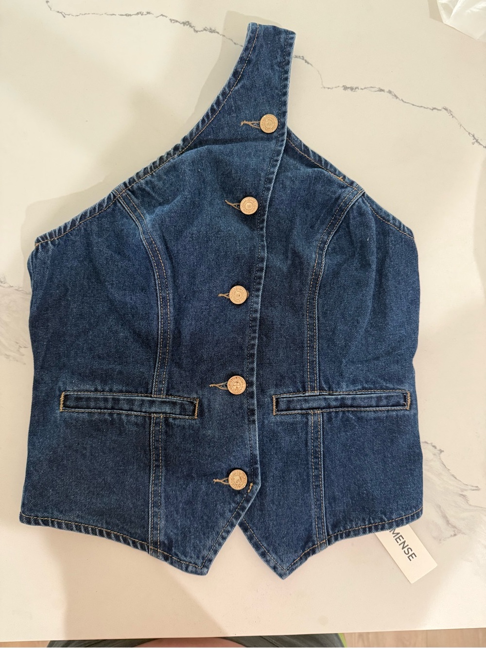 Commense One Shoulder Buttoned Denim Vest NWT - Picture 2 of 5